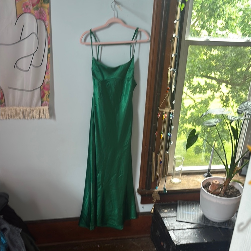Green Maxi Slip Dress with Spaghetti Straps for Weddings